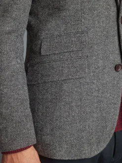 Blazers En Business-Jasjes*Next - Slim Fit - Signature Nova Fides Blazer van wolblend met visgraatmotief Grijs