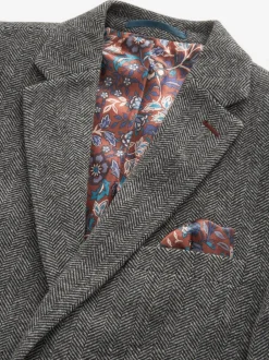 Blazers En Business-Jasjes*Next - Slim Fit - Signature Nova Fides Blazer van wolblend met visgraatmotief Grijs
