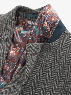 Blazers En Business-Jasjes*Next - Slim Fit - Signature Nova Fides Blazer van wolblend met visgraatmotief Grijs