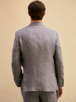 Pakken|Next Grijs - Slim fit Signature Leomaster Italiaans gestreept linnen colbert