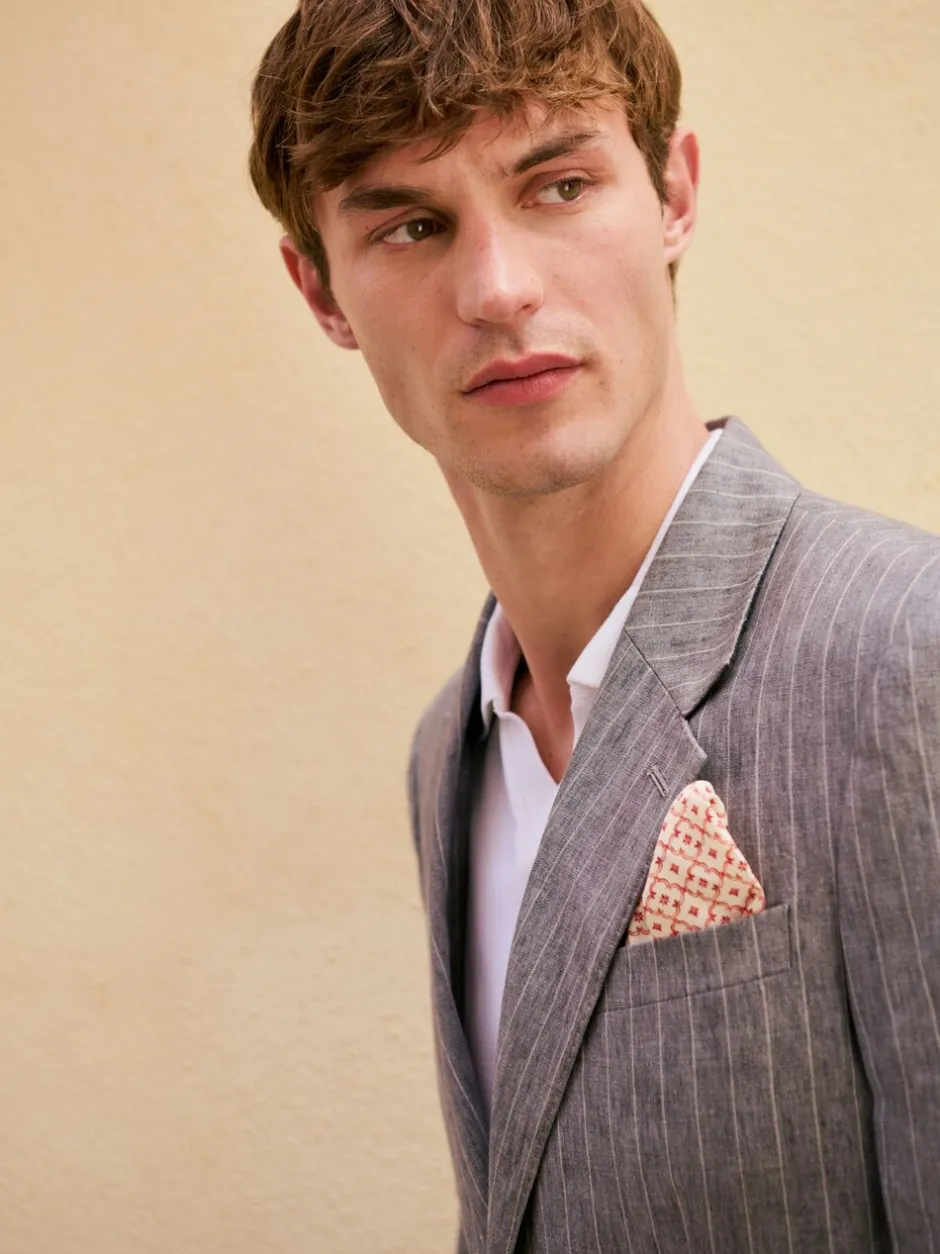 Pakken|Next Grijs - Slim fit Signature Leomaster Italiaans gestreept linnen colbert