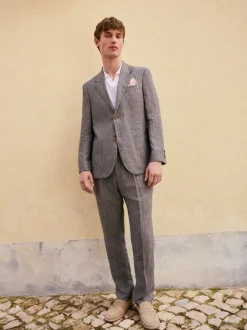 Pakken|Next Grijs - Slim fit Signature Leomaster Italiaans gestreept linnen colbert