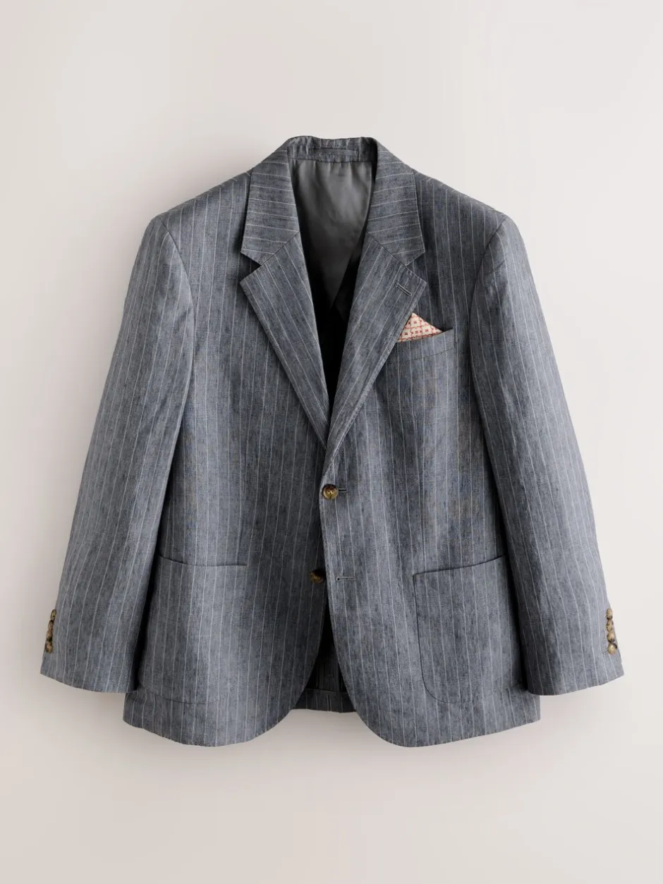 Pakken|Next Grijs - Slim fit Signature Leomaster Italiaans gestreept linnen colbert