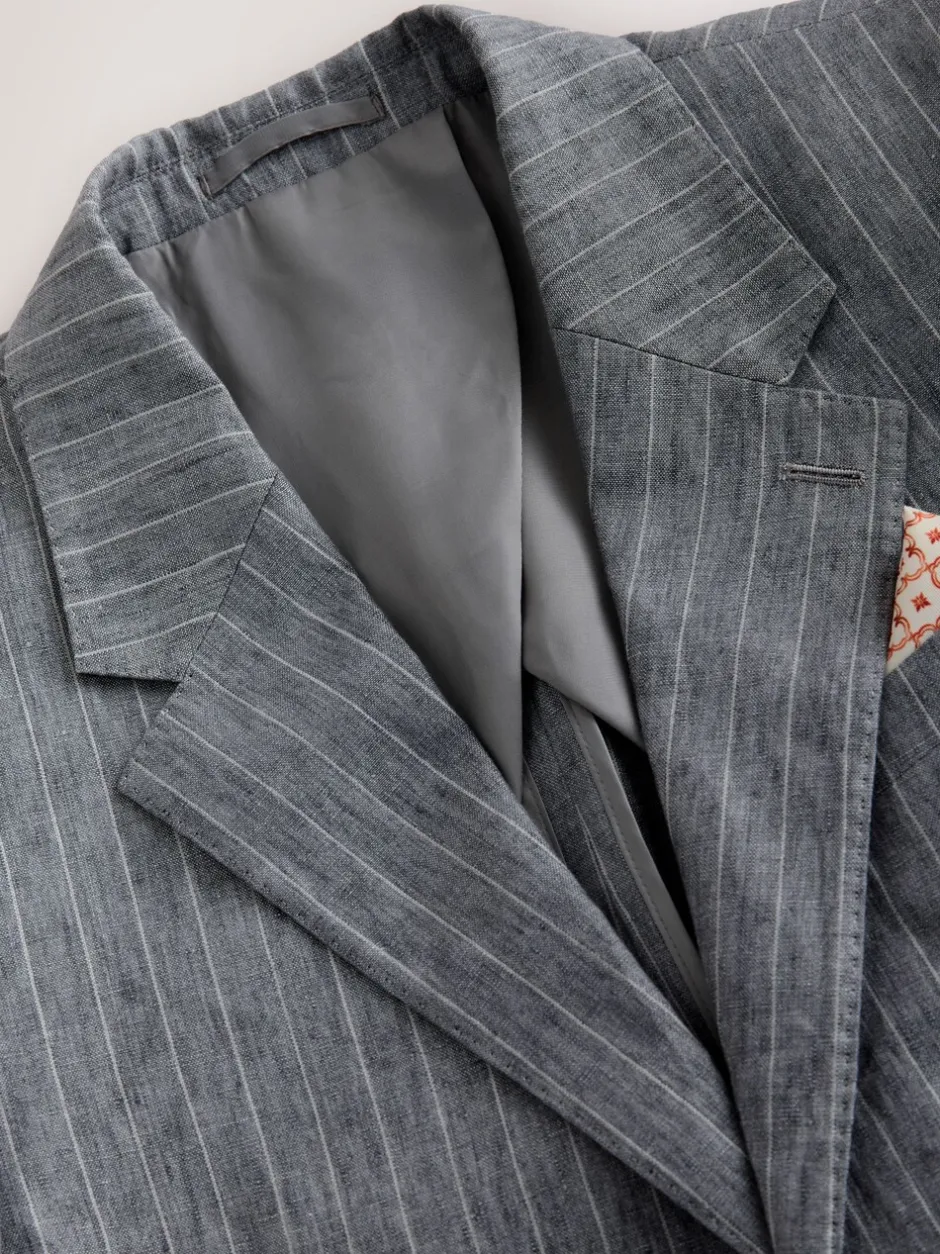 Pakken|Next Grijs - Slim fit Signature Leomaster Italiaans gestreept linnen colbert