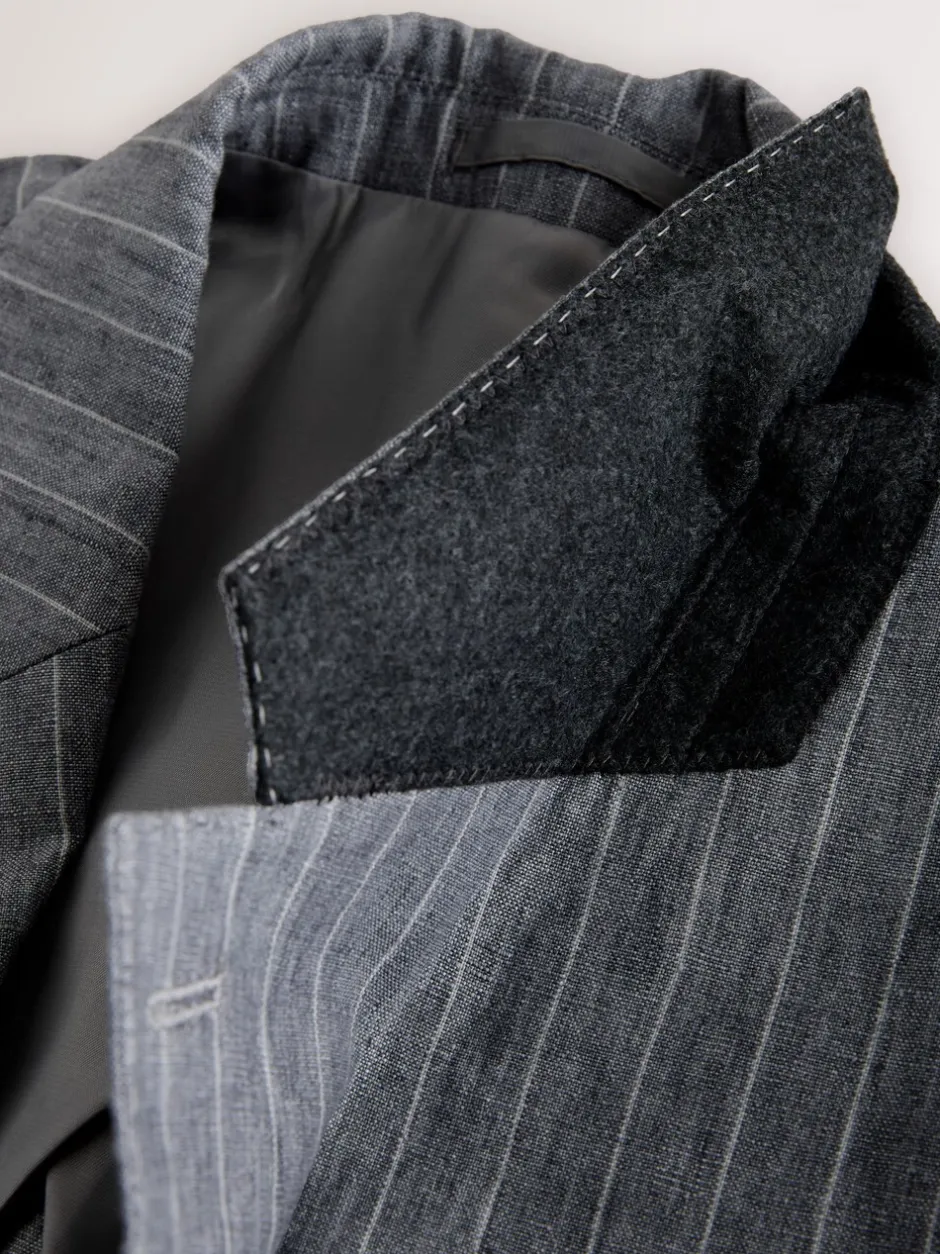 Pakken|Next Grijs - Slim fit Signature Leomaster Italiaans gestreept linnen colbert