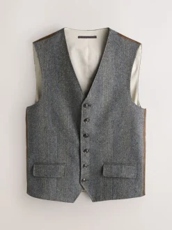 Vesten|Next Grijs - Slim Fit Wool Blend Herringbone Stripe Suit Waistcoat