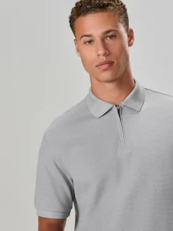 Poloshirts|Next - Smart poloshirt met textuur en rits Grijs