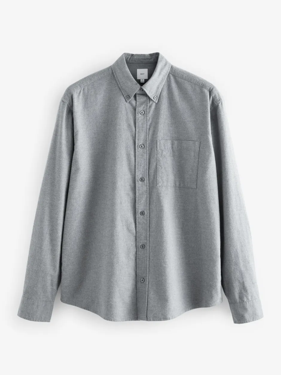 Formele Overhemden|Shirts*Next Grijs - Soft Touch Oxford Long Sleeve Shirt