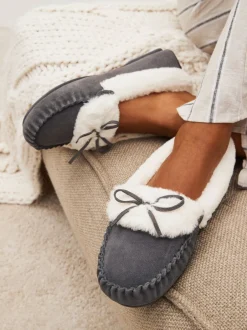 Pantoffels|Next Grijs - Suède moccasin-pantoffels
