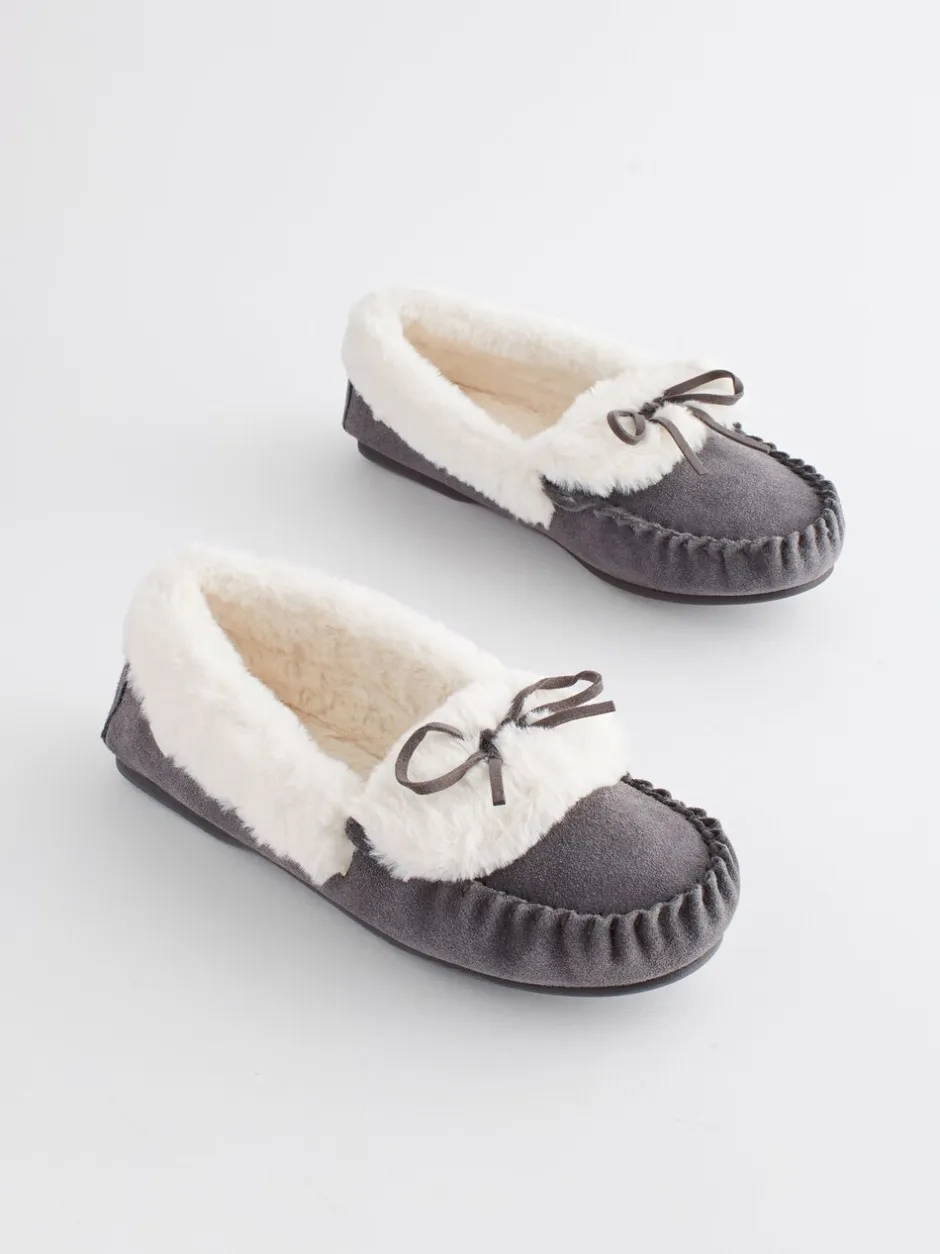 Pantoffels|Next Grijs - Suède moccasin-pantoffels