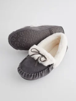 Pantoffels|Next Grijs - Suède moccasin-pantoffels