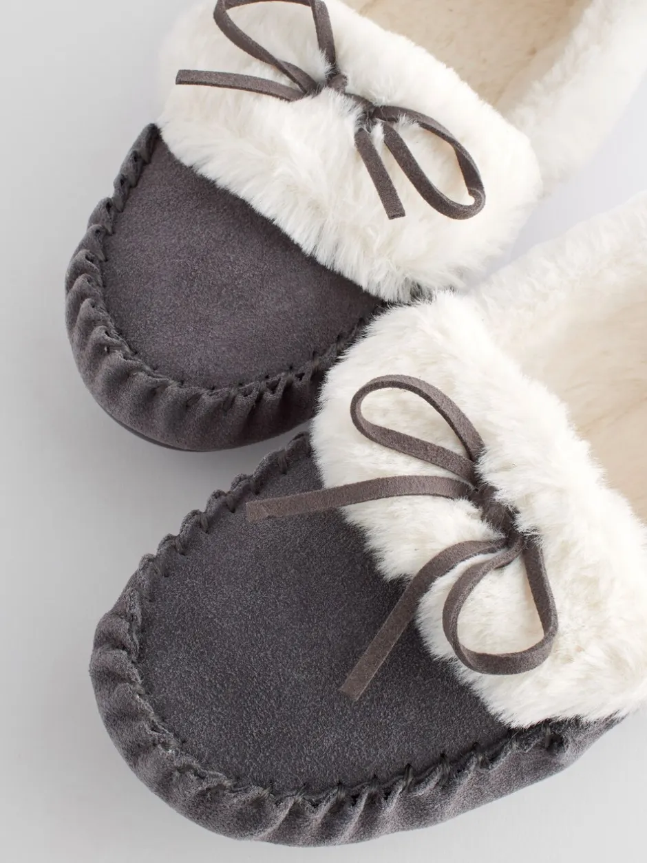 Pantoffels|Next Grijs - Suède moccasin-pantoffels