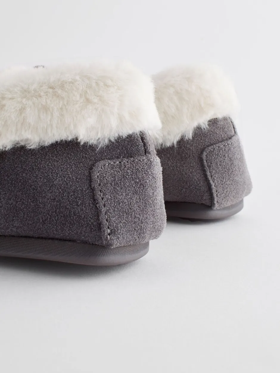 Pantoffels|Next Grijs - Suède moccasin-pantoffels