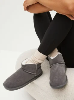 Pantoffels|Next - Suède pantoffellaarsjes met voering van imitatiebont Grijs