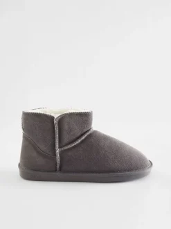 Pantoffels|Next - Suède pantoffellaarsjes met voering van imitatiebont Grijs