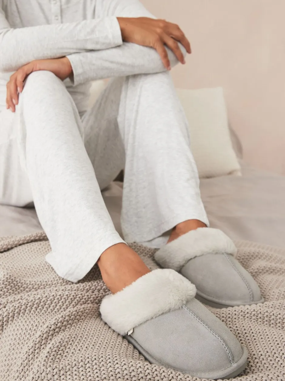 Pantoffels*Next Grijs - Suede Faux Fur Mule Slippers