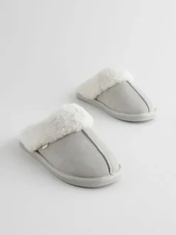 Pantoffels*Next Grijs - Suede Faux Fur Mule Slippers