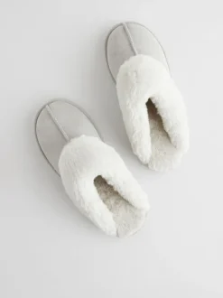 Pantoffels*Next Grijs - Suede Faux Fur Mule Slippers