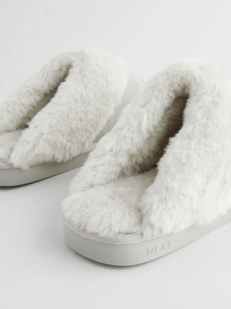 Pantoffels*Next Grijs - Suede Faux Fur Mule Slippers