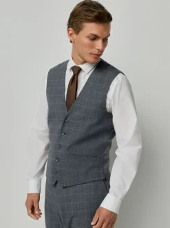 Vesten*Next Grijs - Tailored Fit Check Flannel Suit Waistcoat