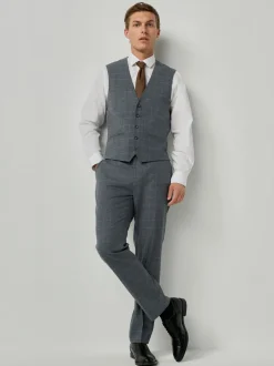 Vesten*Next Grijs - Tailored Fit Check Flannel Suit Waistcoat