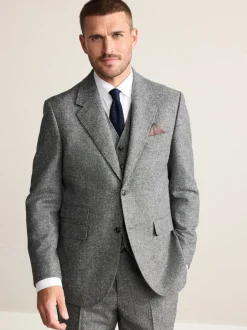 Blazers En Business-Jasjes|Pakken*Next - Tailored Fit Signature Abraham Moon 100% British Wool Donegal Suit Jacket Grijs