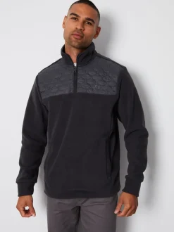 Sweaters En Hoody´S|Sweaters En Hoody´S*Threadbare - doorgestikt fleece sweatshirt met kwartrits Grijs