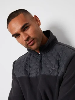 Sweaters En Hoody´S|Sweaters En Hoody´S*Threadbare - doorgestikt fleece sweatshirt met kwartrits Grijs