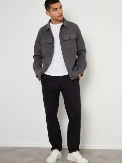 Formele Overhemden|Threadbare - imitatiebont wollen knoopsluiting overshirt Grijs