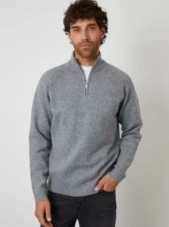 Gebreide Kleding|Threadbare - Raglan Rib Quarter Zip Knitted Jumper Grijs