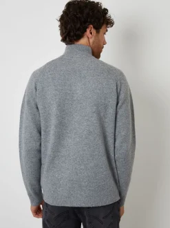 Gebreide Kleding|Threadbare - Raglan Rib Quarter Zip Knitted Jumper Grijs