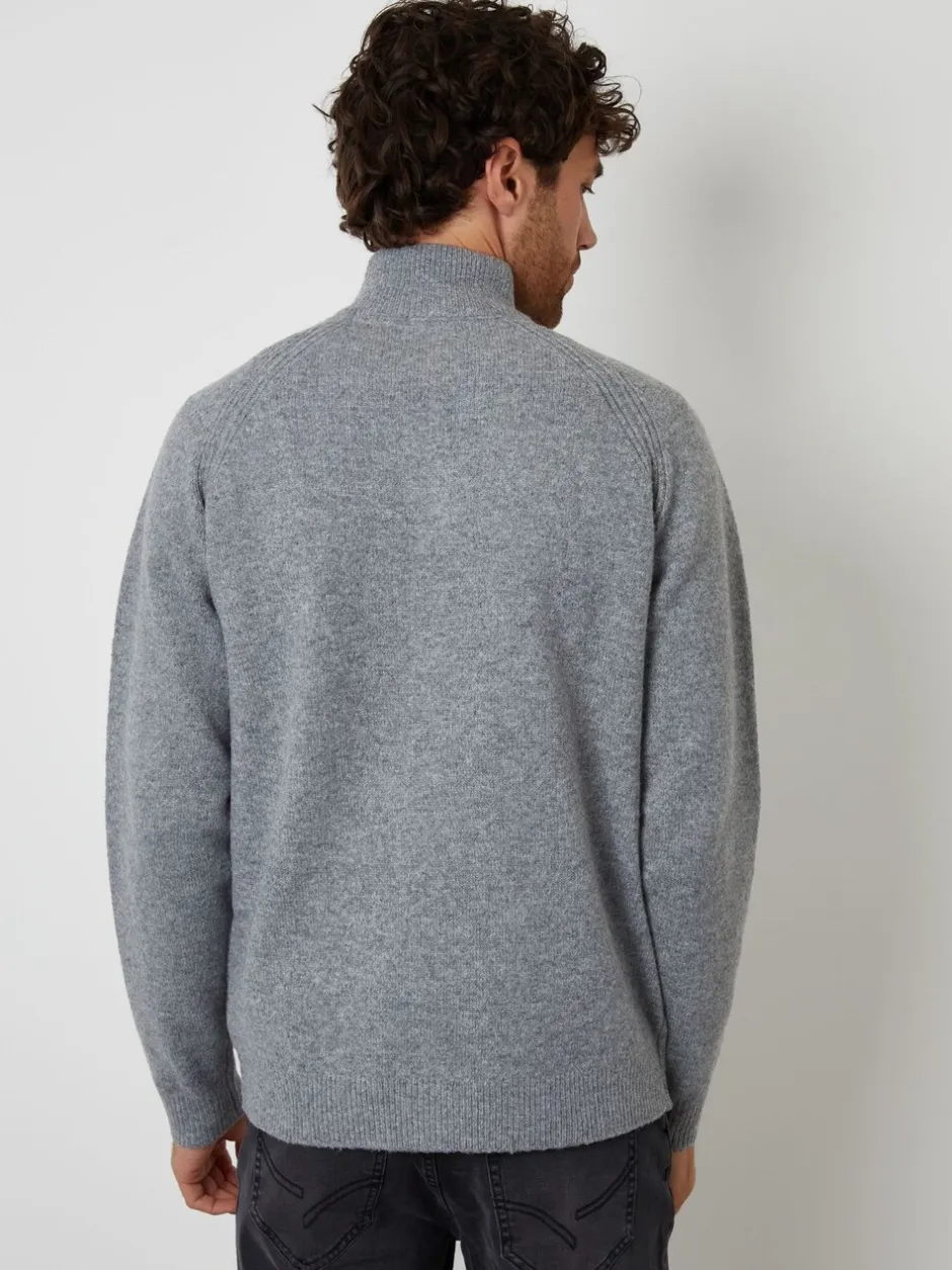 Gebreide Kleding|Threadbare - Raglan Rib Quarter Zip Knitted Jumper Grijs