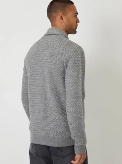 Gebreide Kleding*Threadbare - sjaalkraag gebreid vest Grijs