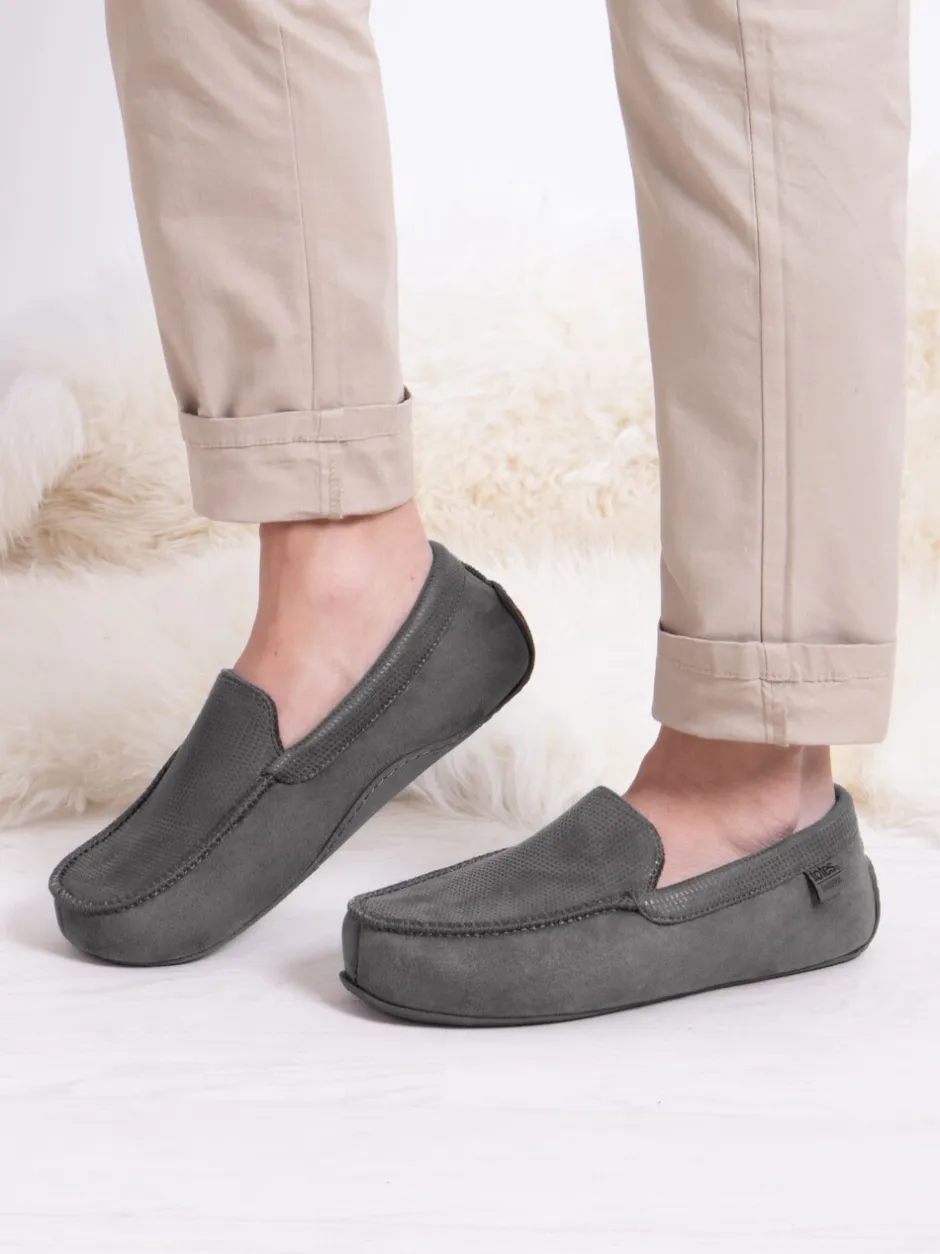 Pantoffels|Totes - - Isotoner - Modieuze moccasinpantoffels met vierkant patroon voor heren Grijs