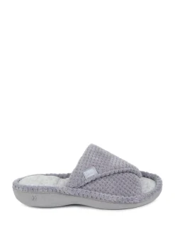 Pantoffels*Totes - - Isotoner Popcorn Turnover pantoffels met open neus voor dames Grijs