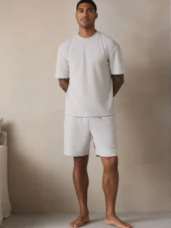 Pyjama's|Next - Towelling Short Sleeve Pyjamas Set Grijs