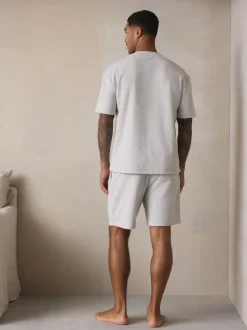 Pyjama's|Next - Towelling Short Sleeve Pyjamas Set Grijs