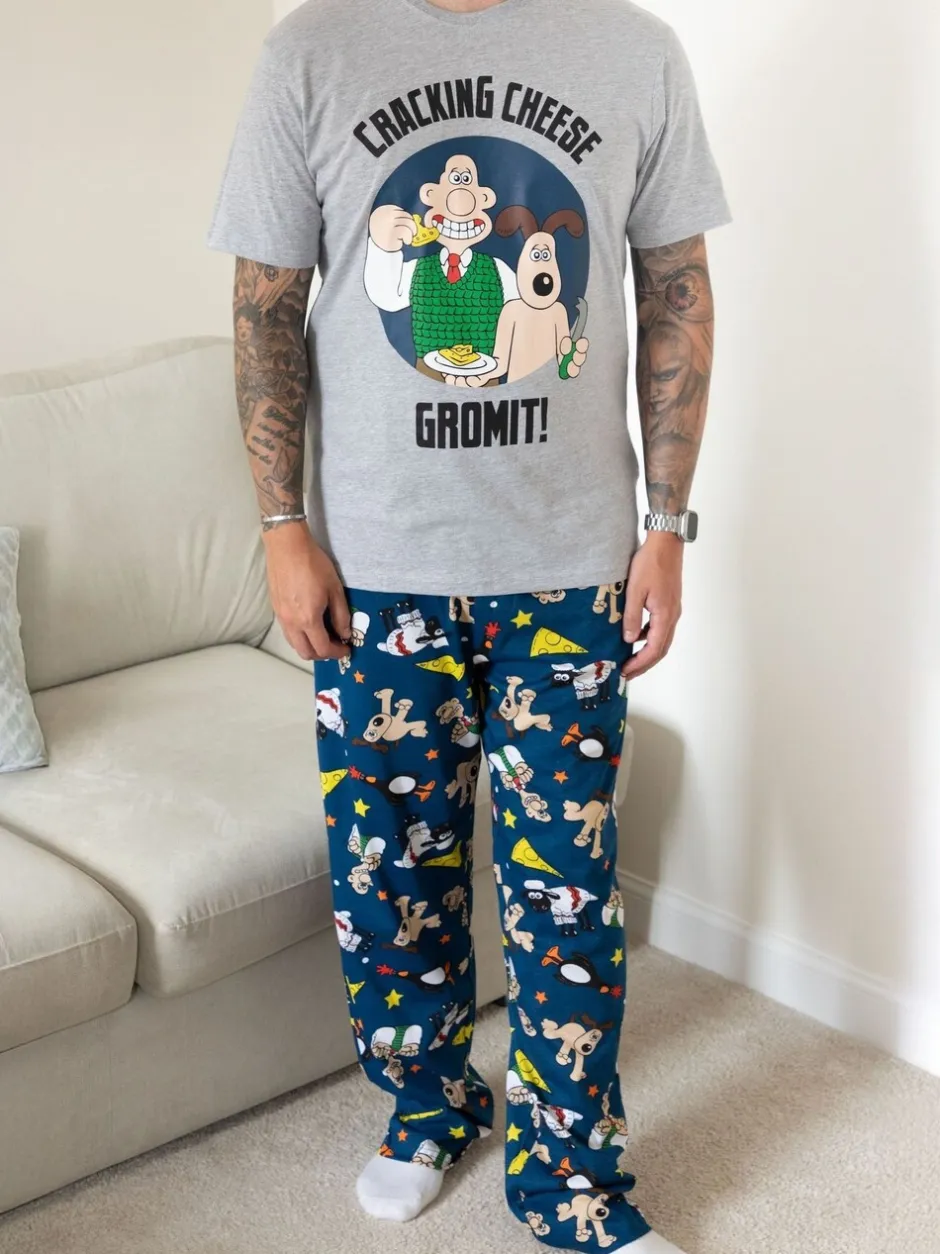 Pyjama's*Vanilla Underground - Wallace And Gromit herenpyjama's van 100% katoen Grijs