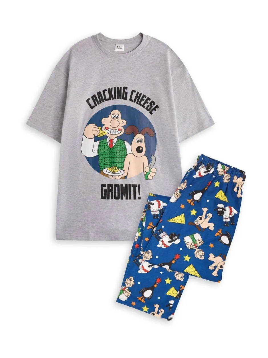 Pyjama's*Vanilla Underground - Wallace And Gromit herenpyjama's van 100% katoen Grijs