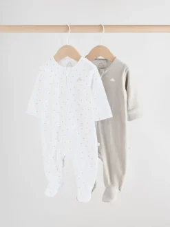 Babypakjes En Babypyjama's*Next Grijs - Velour Two Way Zip Baby Sleepsuits 2 Pack (0-2yrs)
