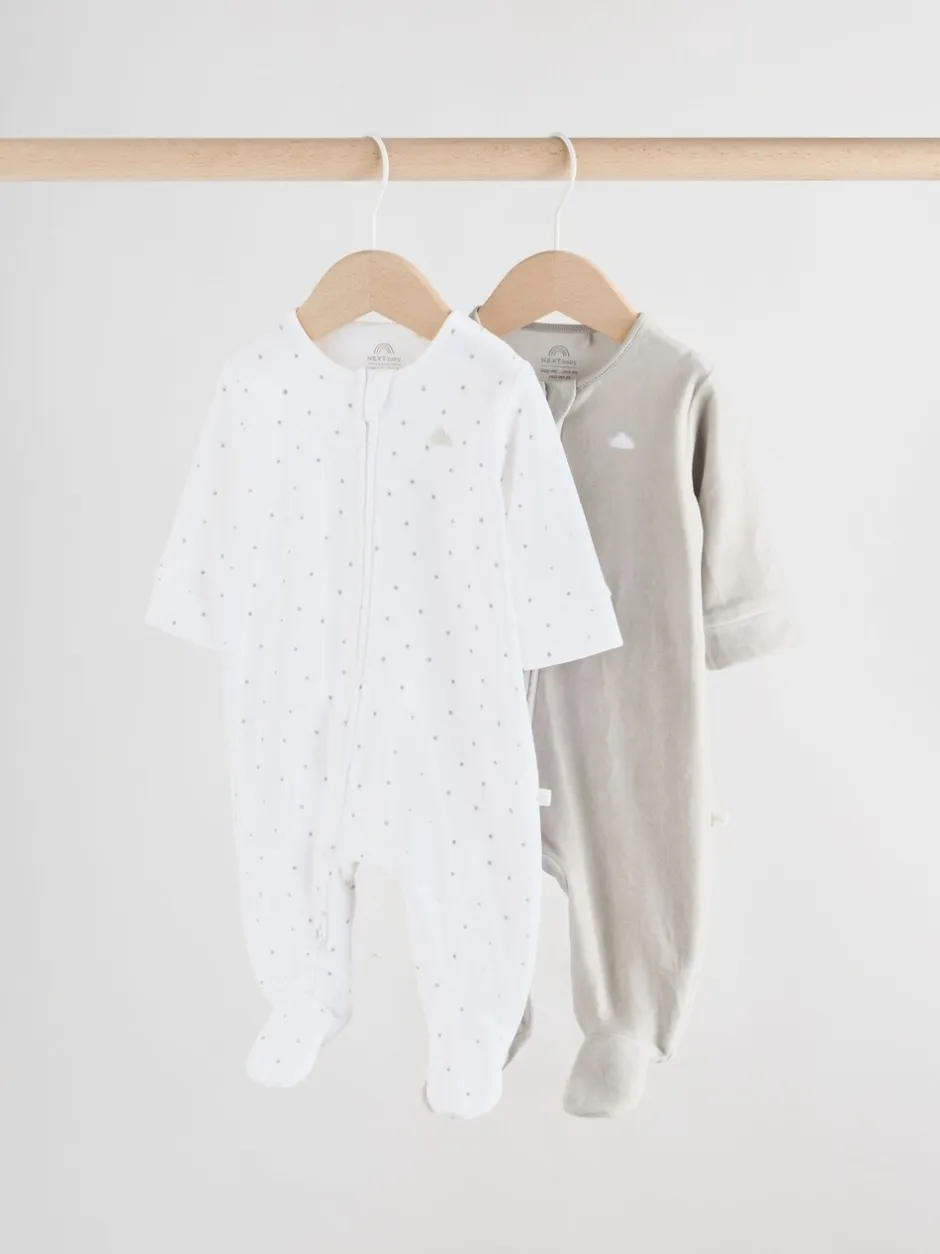 Babypakjes En Babypyjama's*Next Grijs - Velour Two Way Zip Baby Sleepsuits 2 Pack (0-2yrs)