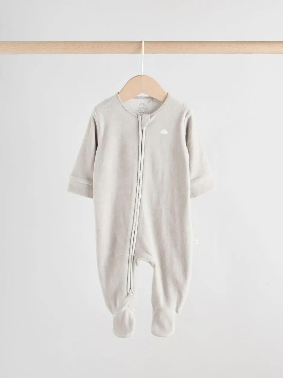 Babypakjes En Babypyjama's*Next Grijs - Velour Two Way Zip Baby Sleepsuits 2 Pack (0-2yrs)