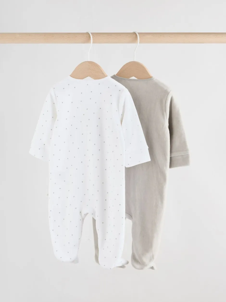 Babypakjes En Babypyjama's*Next Grijs - Velour Two Way Zip Baby Sleepsuits 2 Pack (0-2yrs)