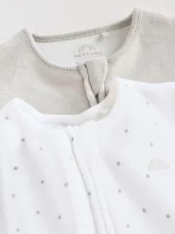 Babypakjes En Babypyjama's*Next Grijs - Velour Two Way Zip Baby Sleepsuits 2 Pack (0-2yrs)