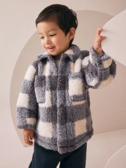 Jassen, Jacks En Kinderwagenpakjes|Jassen En Jacks*Next - Fleece shacket van borg (3 mnd - 7 jr) Grijs dambordpatroon
