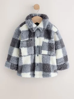 Jassen, Jacks En Kinderwagenpakjes|Jassen En Jacks*Next - Fleece shacket van borg (3 mnd - 7 jr) Grijs dambordpatroon