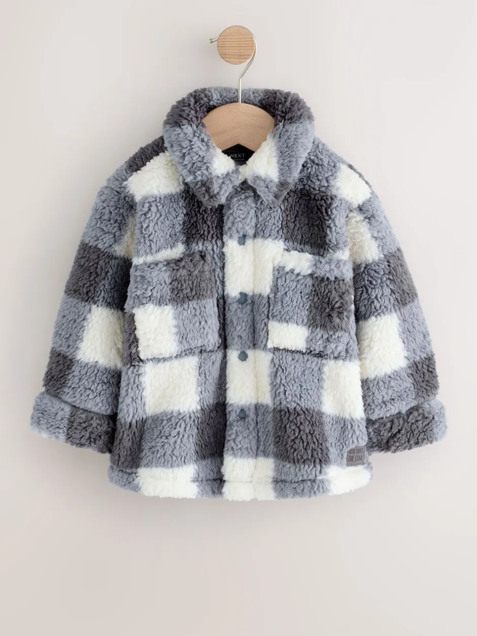 Jassen, Jacks En Kinderwagenpakjes|Jassen En Jacks*Next - Fleece shacket van borg (3 mnd - 7 jr) Grijs dambordpatroon