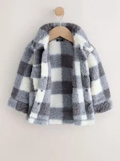 Jassen, Jacks En Kinderwagenpakjes|Jassen En Jacks*Next - Fleece shacket van borg (3 mnd - 7 jr) Grijs dambordpatroon