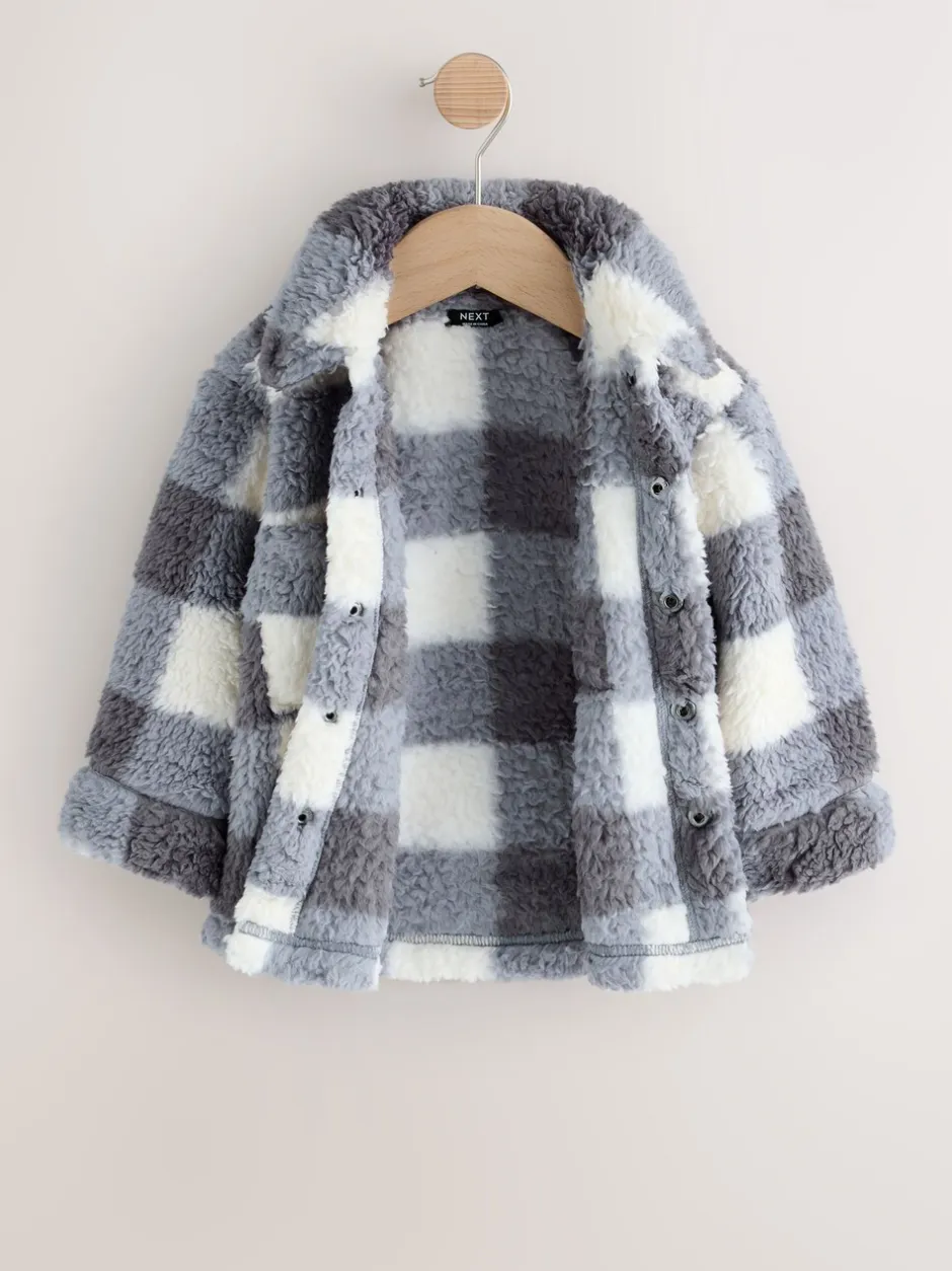 Jassen, Jacks En Kinderwagenpakjes|Jassen En Jacks*Next - Fleece shacket van borg (3 mnd - 7 jr) Grijs dambordpatroon