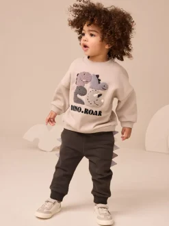 Sets En Combisets|Truien En Breisels*Next Grijs en antraciet dinosaurus stekel - Set met sweatshirt en joggingbroek (3mnd -7jr)